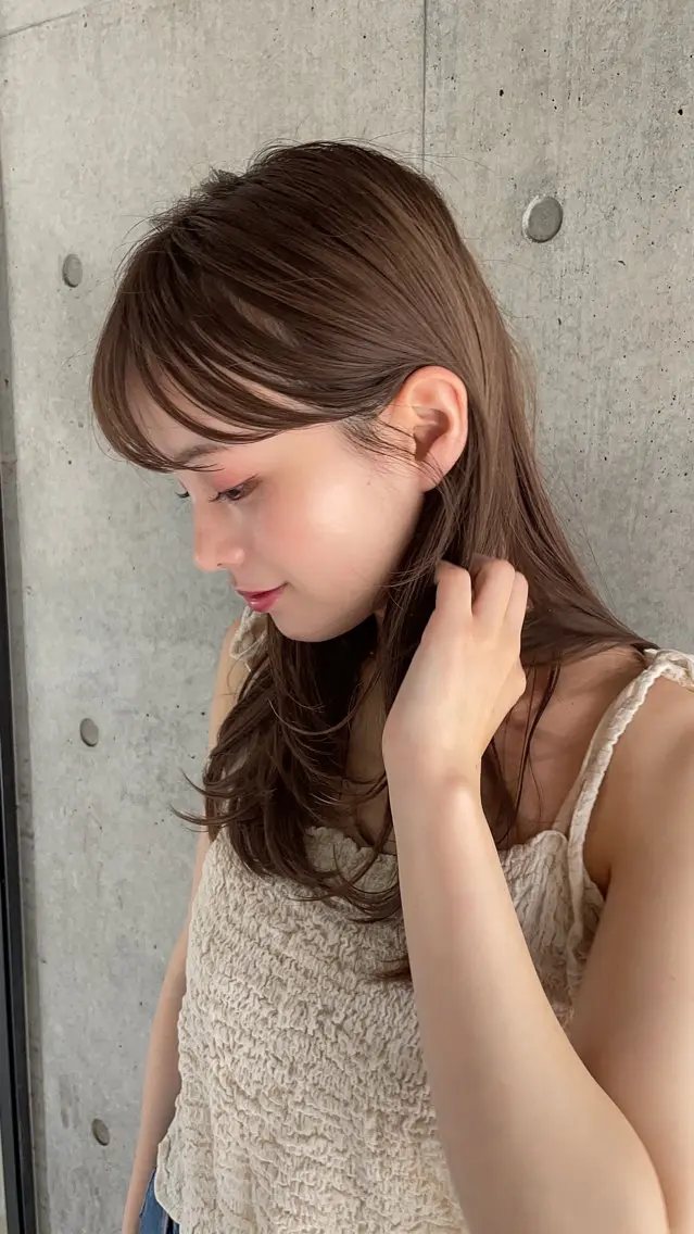 セミロング カラー ヘアアレンジ ベージュカラー 【柔らか透明感✨/ 似合せ前髪】大石葉月のヘアスタイル