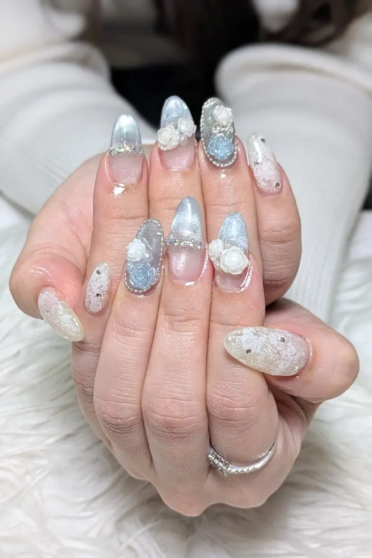 ネイル レース マグネットネイル シンプルネイル ハンドネイル m&pPrivate nailsalonのネイルデザイン