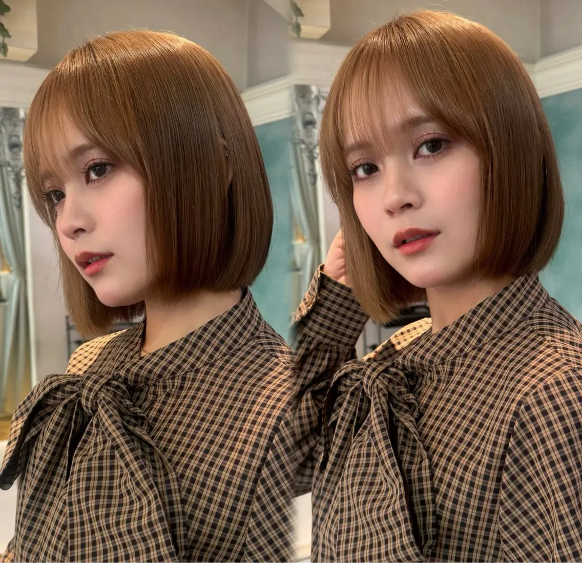 ミディアム カット ヘアカラー トリートメント ボブ/透明感カラー /艶髪/しなる🌷のヘアスタイル