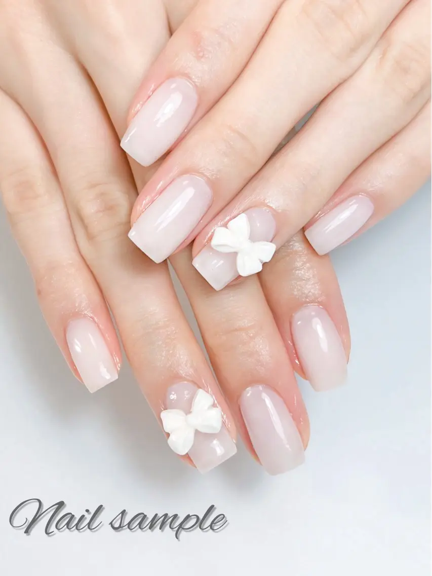 ネイル ジェルネイル リボン シンプルネイル ホワイト ハンドネイル ハンドケア nail shizukaのネイルデザイン