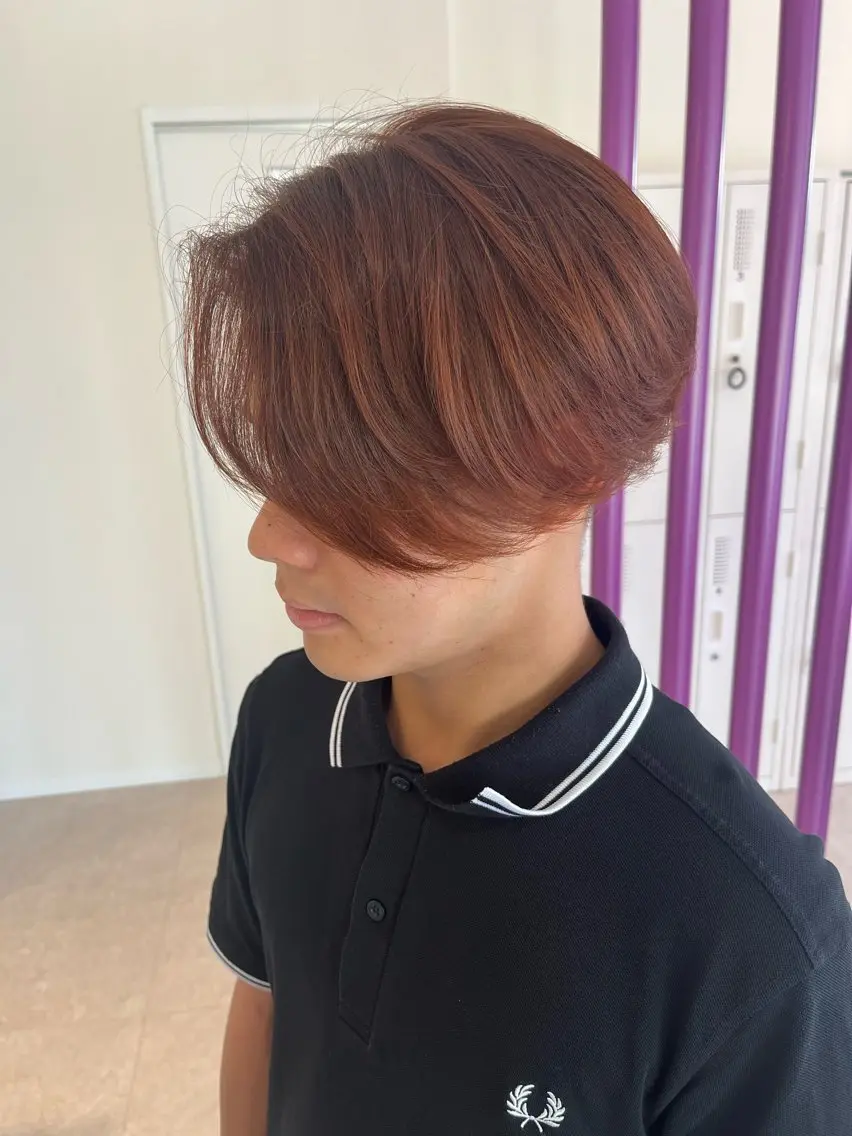 ショート カラー メンズ ブラウンカラー オレンジ オレンジブラウン MAO カラーモデル募集中のヘアスタイル