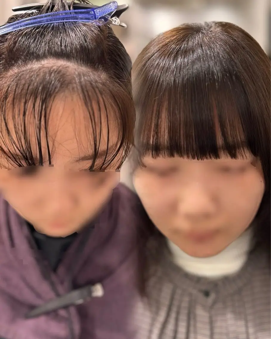 【生え癖改善✨】前髪クロスパーマ(前髪縮毛込み) 　#パッツン前髪　#アイドル風前髪の写真