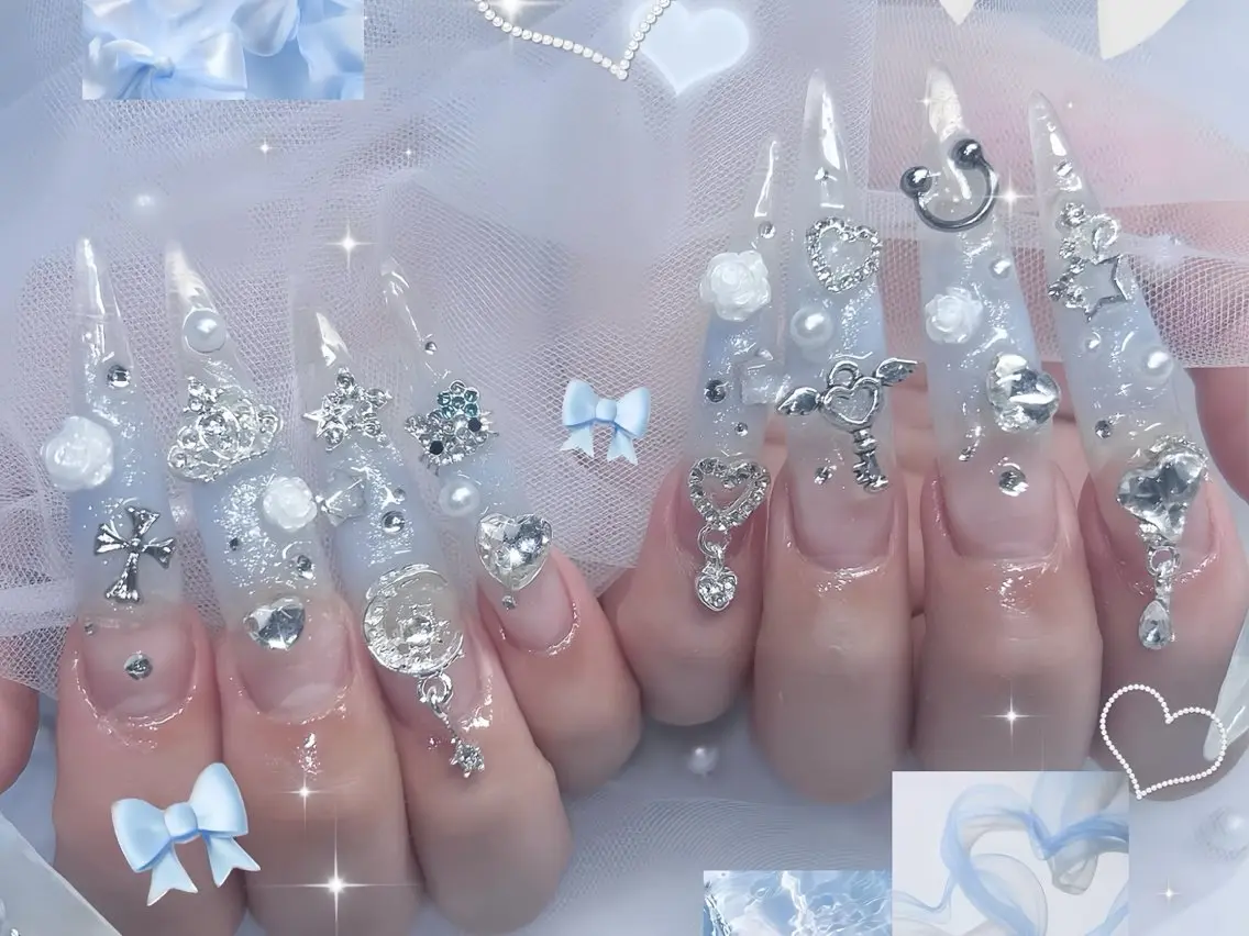 ネイル オーロラネイル ブルー フットネイル ジェルネイル 氷ネイル・うるうるネイル ハンドネイル Rin Nail 新大久保店のネイルデザイン
