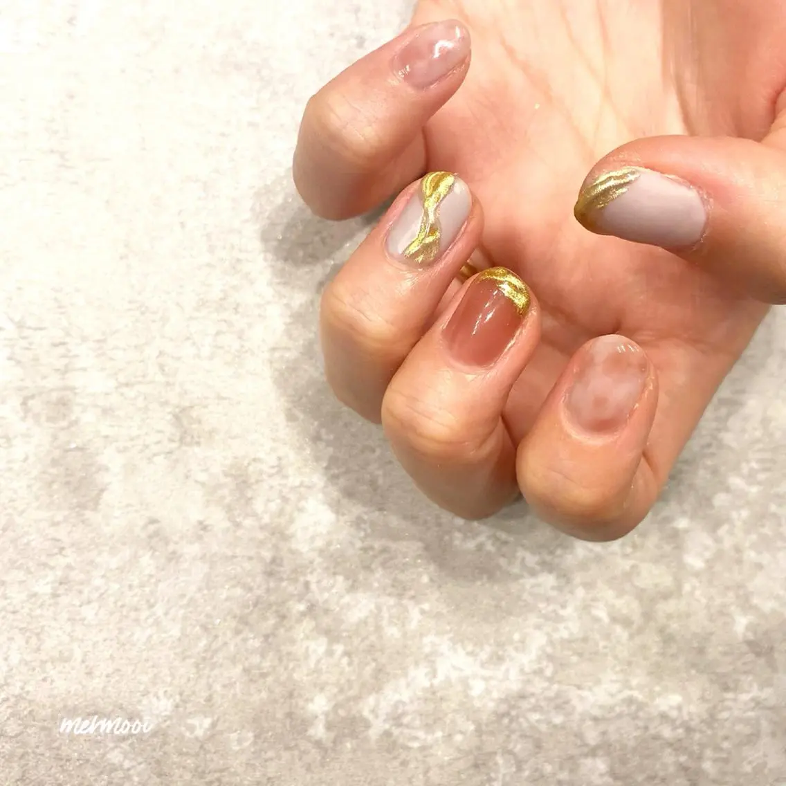 ネイル クリアネイル ジェルネイル ゴールド グリーン 大理石ネイル(マーブル) mermooi nailのネイルデザイン