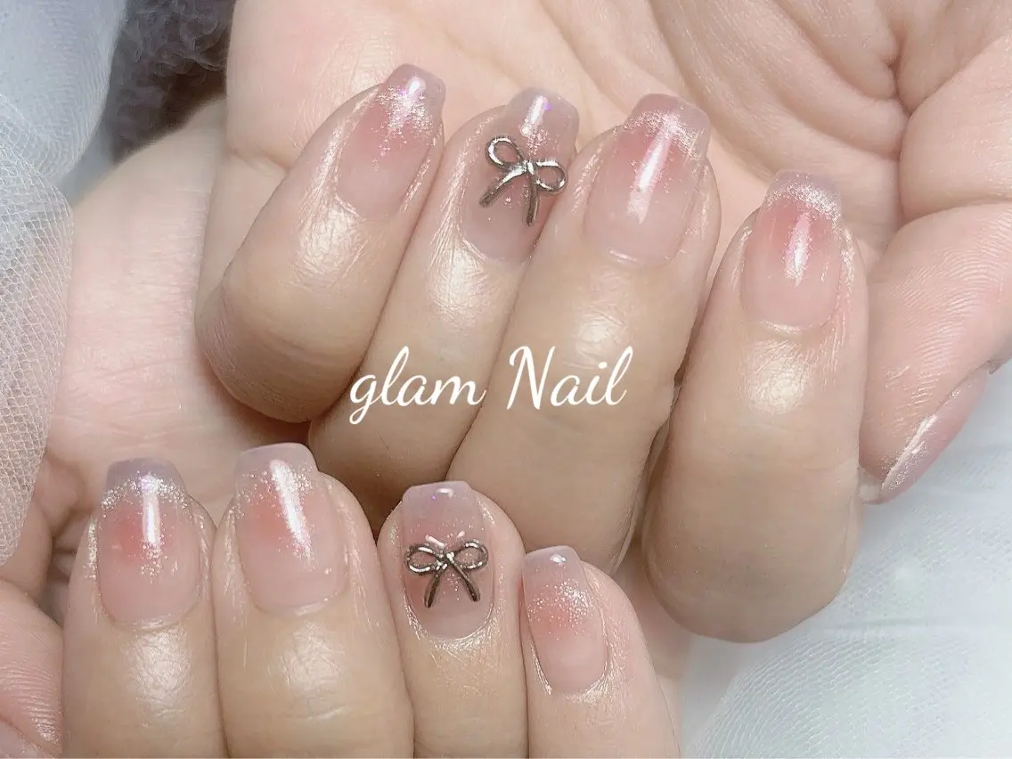 ネイル ハンドネイル エツメ💅 長さ出し🎀デザインのネイルデザイン