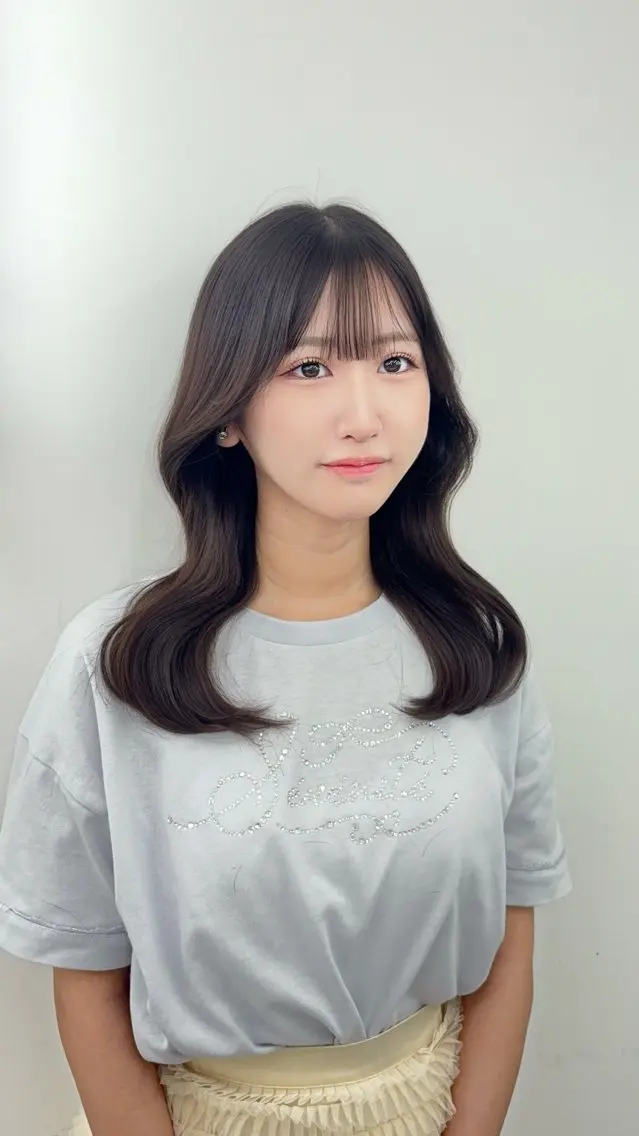ロング カラー 小顔カット カット ヘアカラー トリートメント 韓国ヘア/レイヤー/ 顔まわり足立遥奈のヘアスタイル