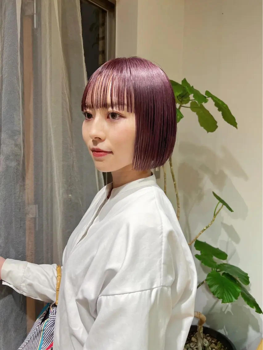 ショート カラー 切りっぱなしボブ ブリーチ ハイトーンカラー ラベンダーカラー ラベンダーピンク メンズヘア/大人男子 /ナチュラルのヘアスタイル