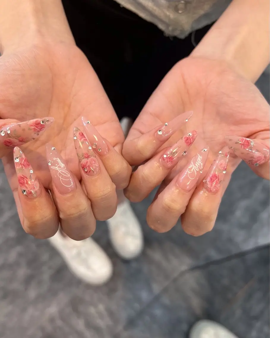 ネイル オーロラネイル ボルドー ブラウン 氷ネイル・うるうるネイル キラキラネイル ハンドネイル Sora  Nail 長さ出し専門店のネイルデザイン