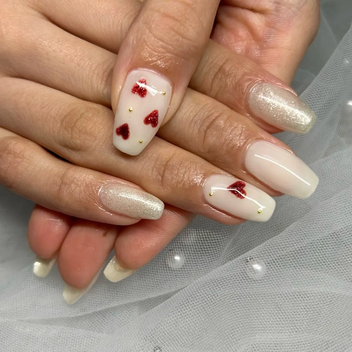 ネイル ハート キラキラネイル マグネットネイル ハンドネイル ten nail salon かえでのネイルデザイン