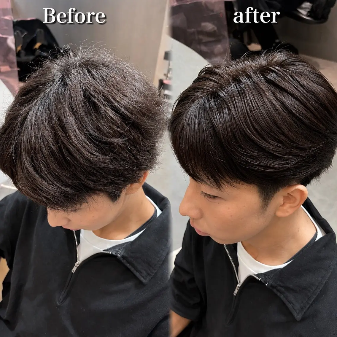 ショート ヘアアレンジ メンズ センターパート メンズ韓国風 メンズショート 髪質改善 韓国風ヘア カット 縮毛矯正 トリートメント 大宮/曲がる縮毛矯正 /毛流れ特化/NAOのヘアスタイル