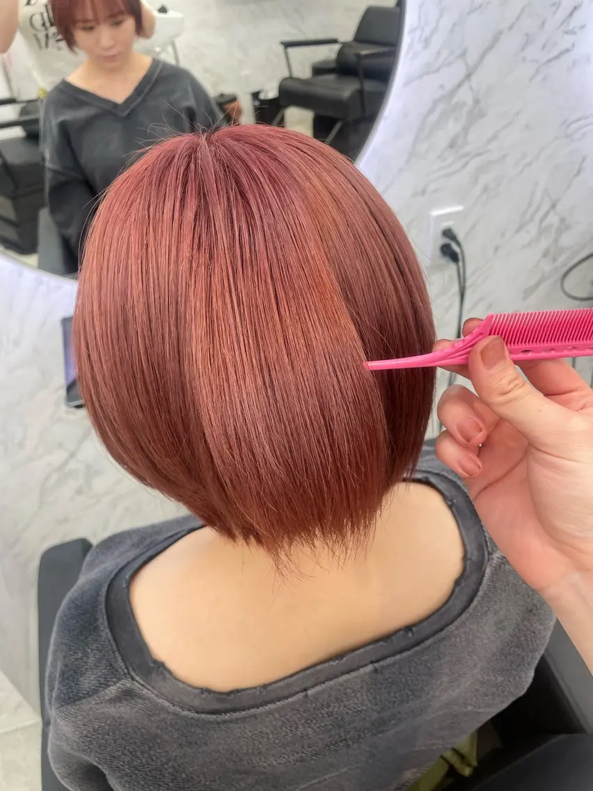 ミディアム カラー オレンジ ピンクカラー 韓国ヘア🎀 /♡𝓝𝓸𝓪♡のヘアスタイル