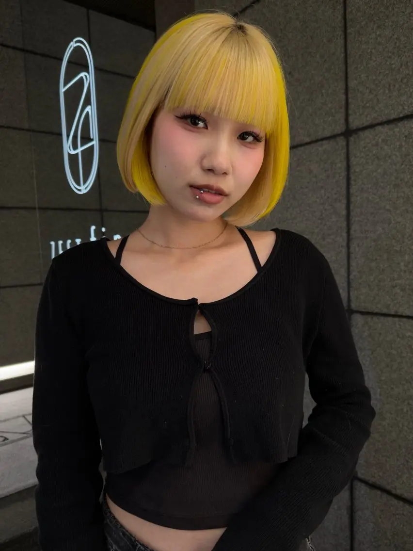 ミディアム カラー デザインカラー ダブルカラー ハイトーンカラー イエローカラー カット ヘアカラー トリートメント メンズ/ハイトーン /縮毛矯正/木村神心のヘアスタイル