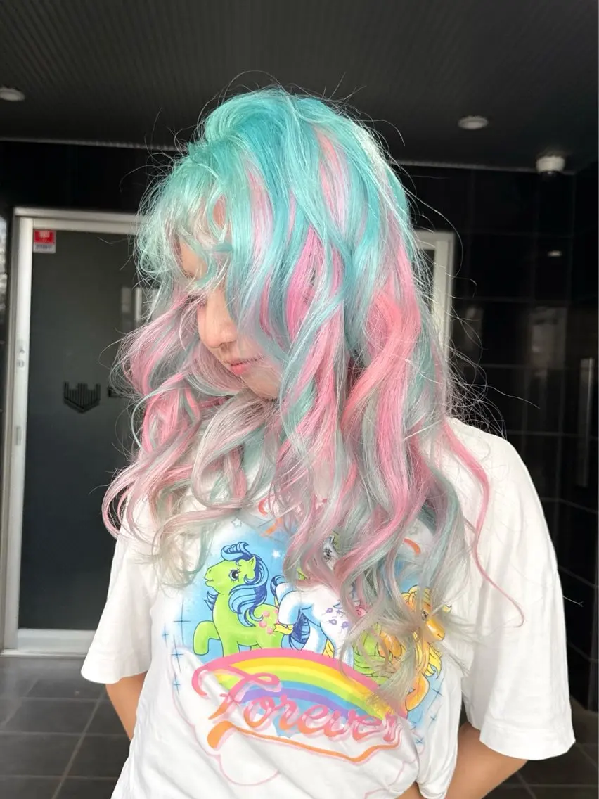 ロング カラー ミント ピンクカラー 🌙町田色落ち特化 🌙れいのヘアスタイル