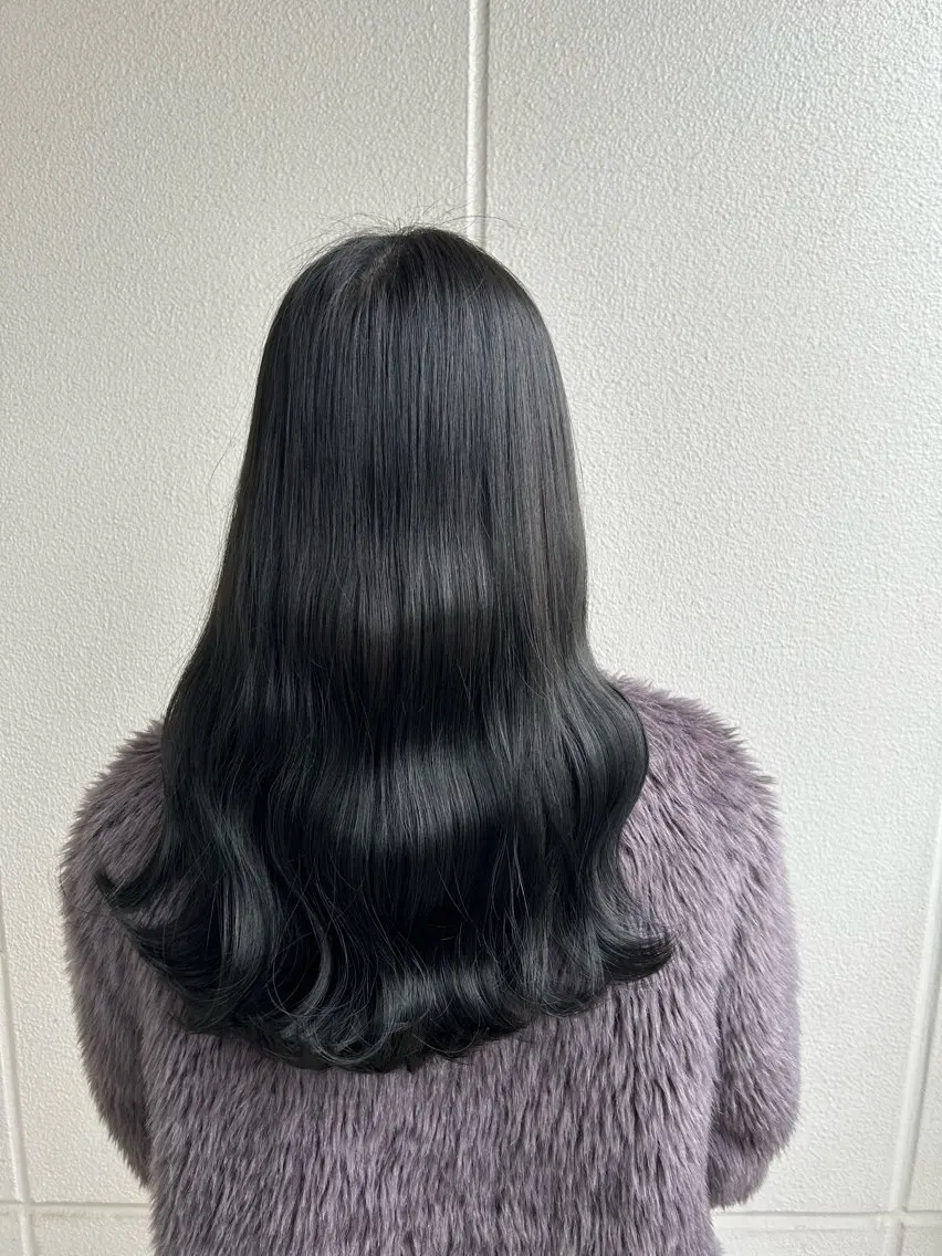 ロング カラー ヘアアレンジ 黒髪 グレーブラック 《暖色/韓国hair 》🇰🇷桑原ユキネのヘアスタイル
