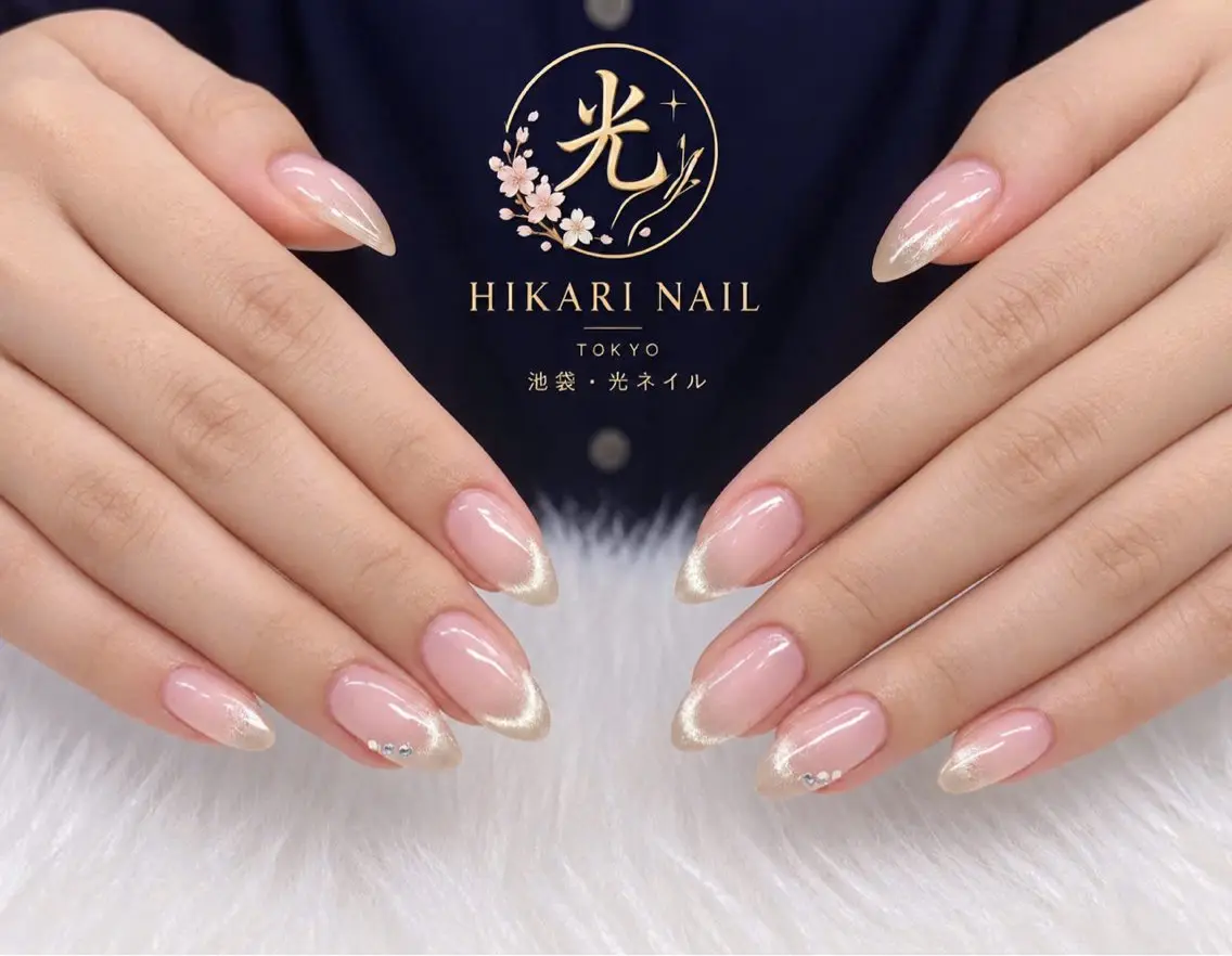ネイル チークネイル 長さ出し フレンチネイル ガーリー ハート ハンドネイル HikariNail Ikebukuroのネイルデザイン