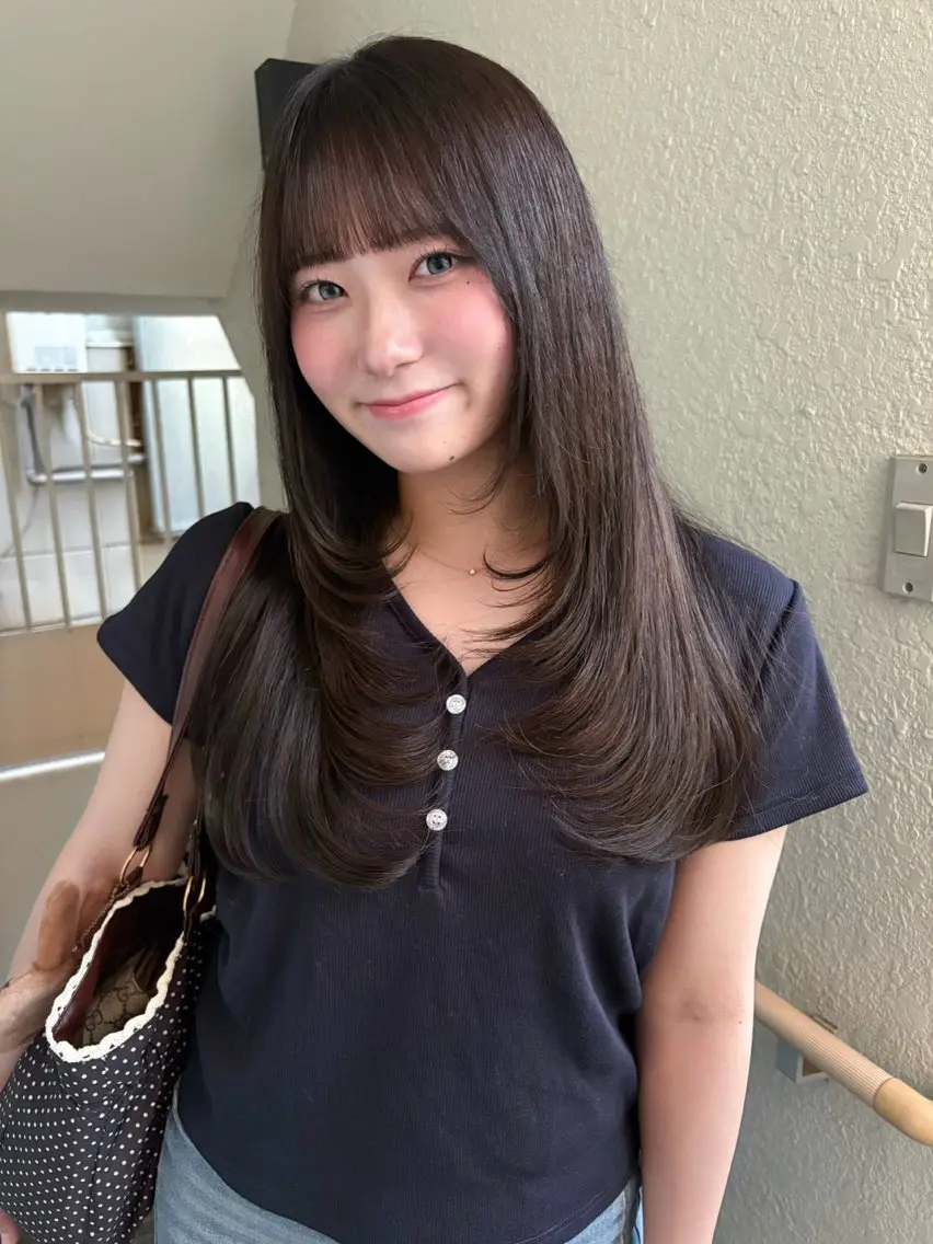 ロング カラー カット ヘアカラー レイヤーカット🍏 オリーブ/ののかのヘアスタイル