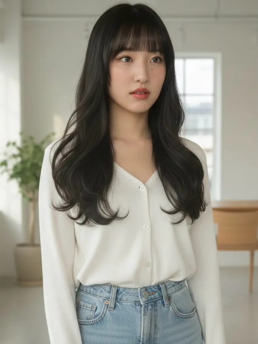 ロング カラー 韓国風ヘア ロング カット ヘアカラー トリートメント 田室 和幸のヘアスタイル