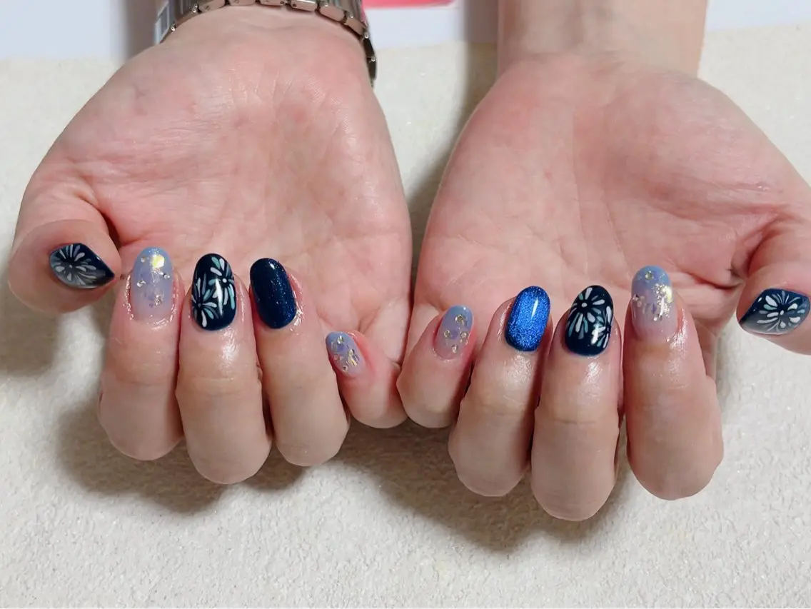 ネイル ジェルネイル キラキラネイル メンズネイル パラジェル 夏ネイル kiki nail たまプラーザのネイルデザイン