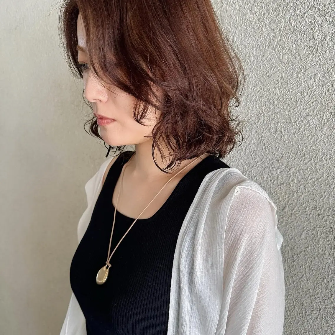ミディアム カラー パーマ 中川 竜誠のヘアスタイル