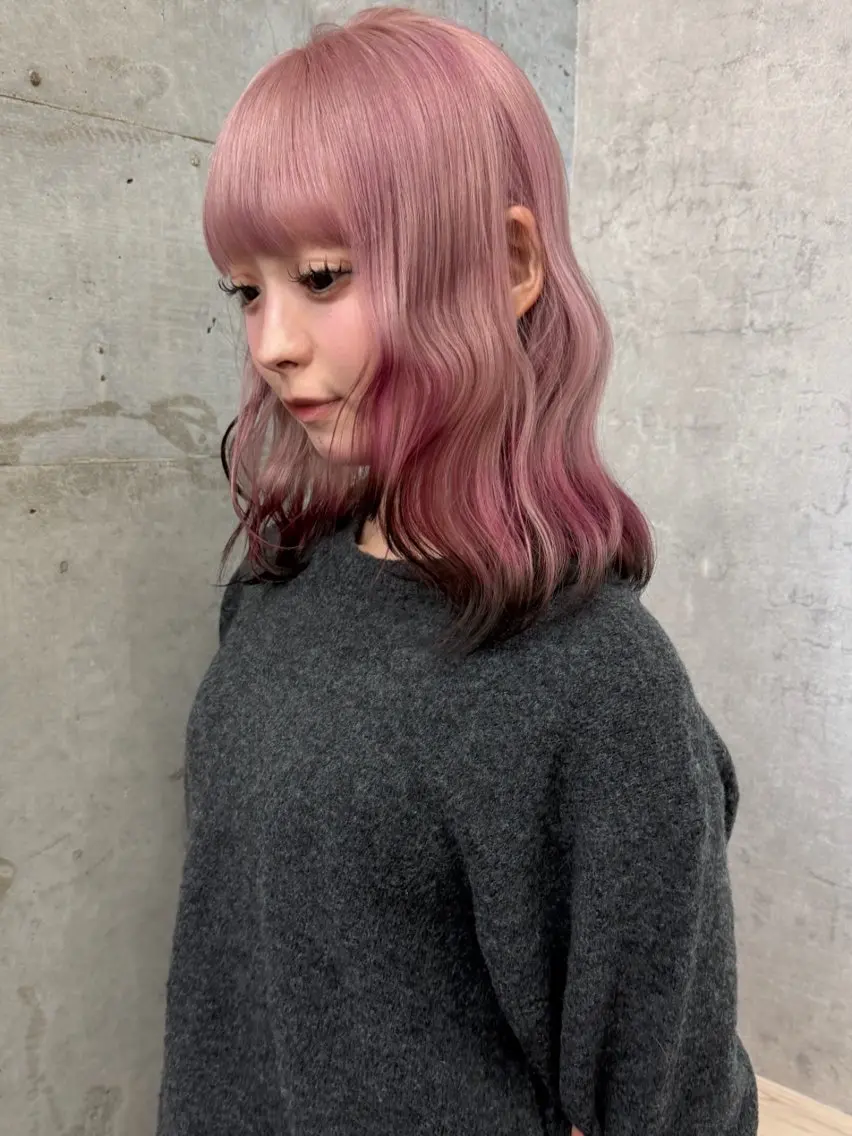 ミディアム カラー ブリーチ ケアブリーチ デザインカラー ハイトーンカラー ピンクカラー ブリーチ/ベージュ 💕/momoaのヘアスタイル