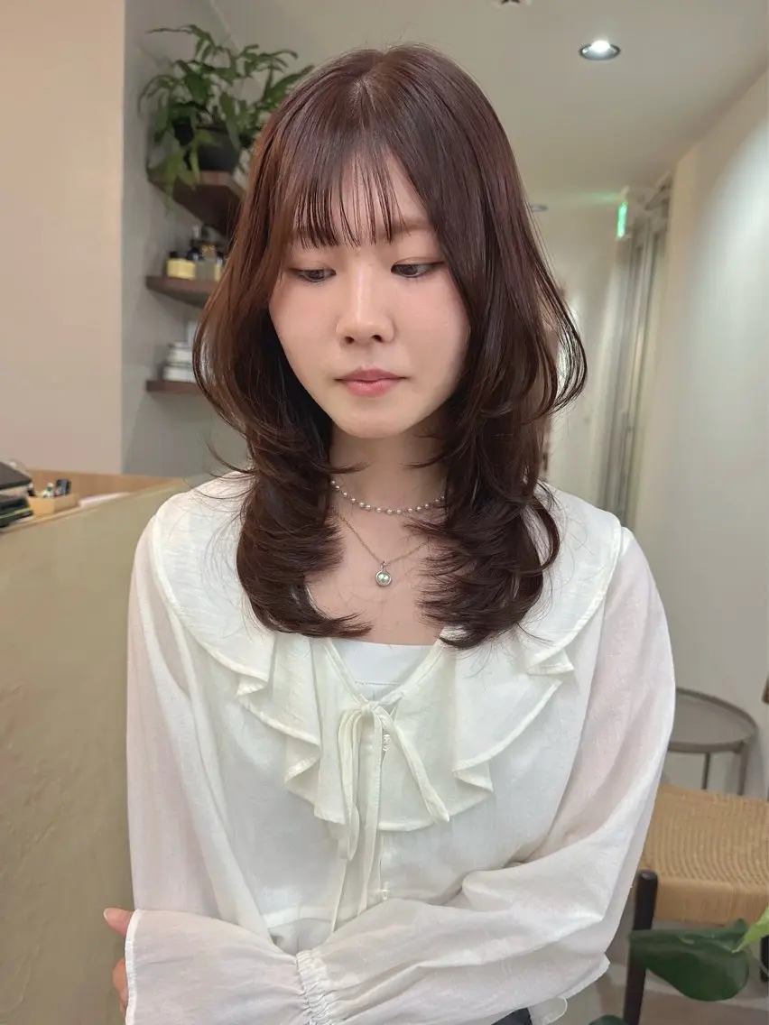 ロング カラー ブラウンカラー ピンクカラー ピンクブラウン ハッシュカット カット ヘアカラー トリートメント 【韓国レイヤー特化 ハッシュカット】のヘアスタイル
