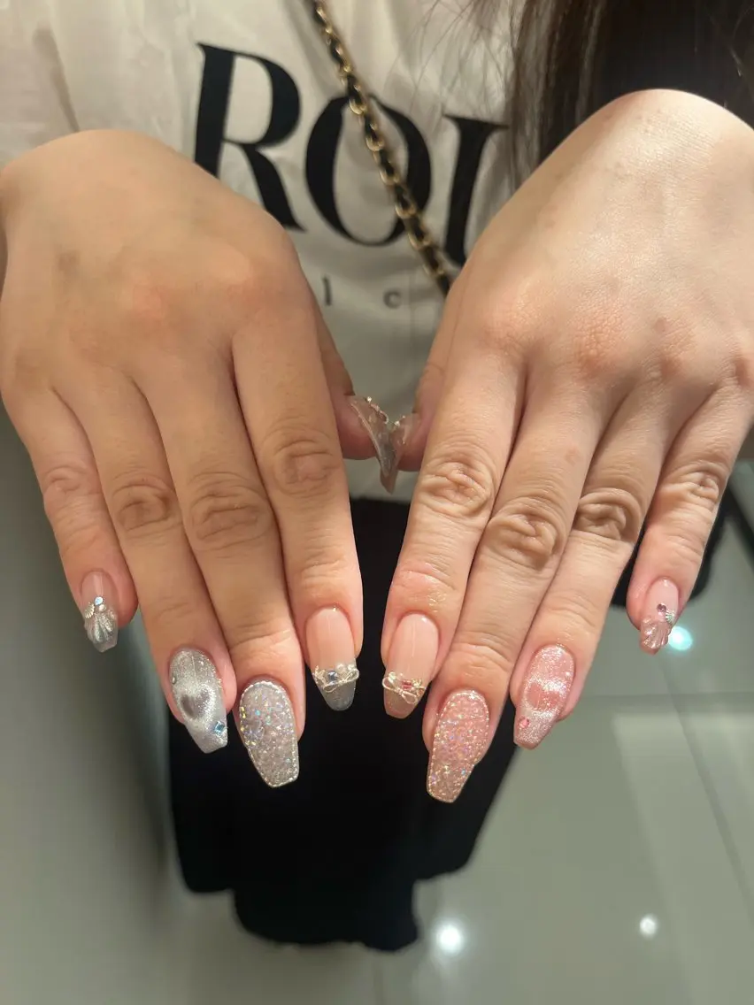 ネイル アートネイル ブルー ハート ピンク NailAVANCE Ichikaのネイルデザイン