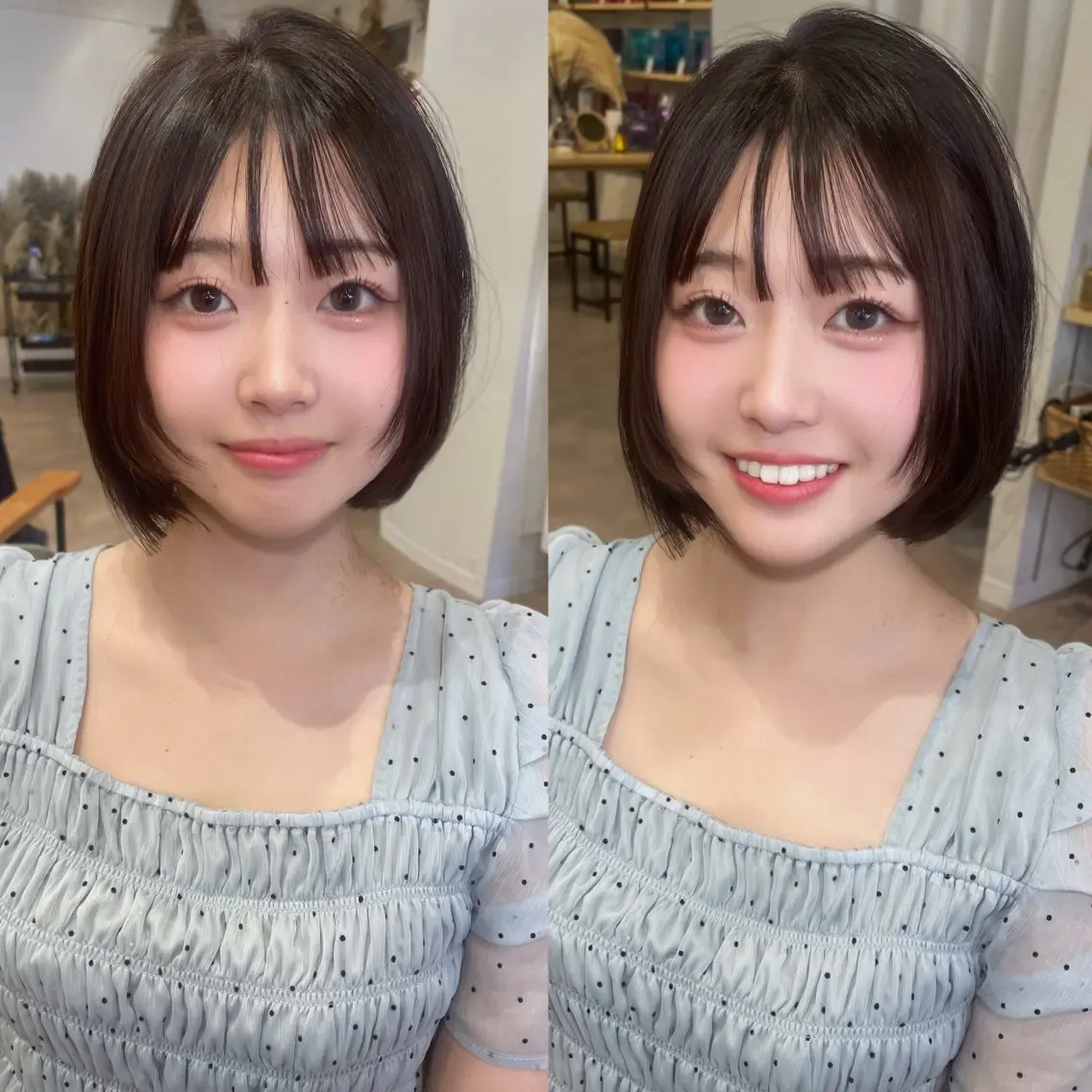 ミディアム ボブ 顔まわりレイヤー レイヤーカット カット ヘアカラー トリートメント 似合わせカット/ 顔周りカット/まりなのヘアスタイル