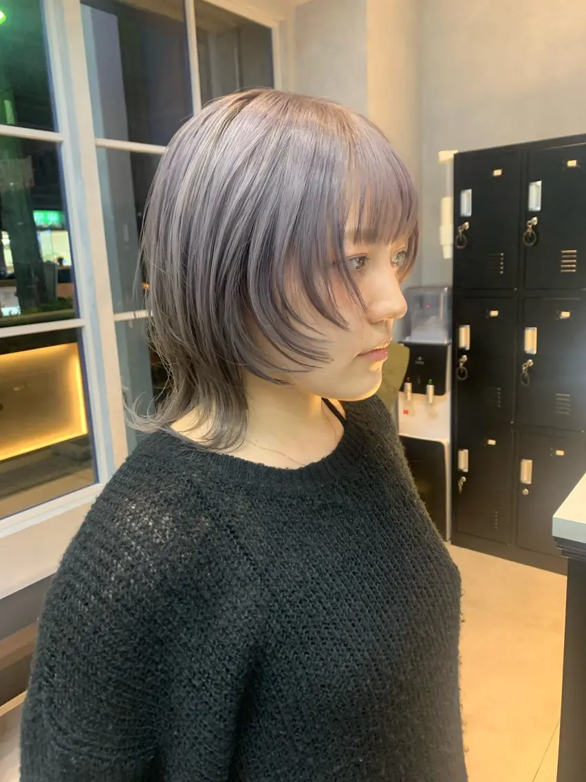 ミディアム カラー グレージュ ラベンダーカラー ラベンダーグレージュ ラベンダーグレー ウルフカット 💎透明感カラー Sarina💎のヘアスタイル