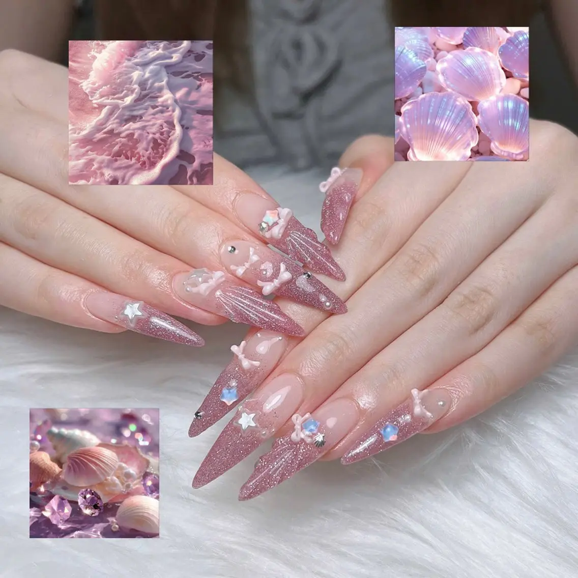 ネイル ガーリー ハート 韓国ネイル ニュアンスネイル リボン ハンドネイル Sora nail 長さ出し専門店のネイルデザイン