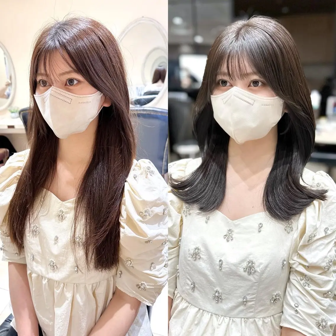セミロング カラー ベージュカラー ブラウンカラー ブラウンベージュ くびれヘア 顔周りカット 顔周り/くびれヘア 韓国ヘア💕風間るなのヘアスタイル
