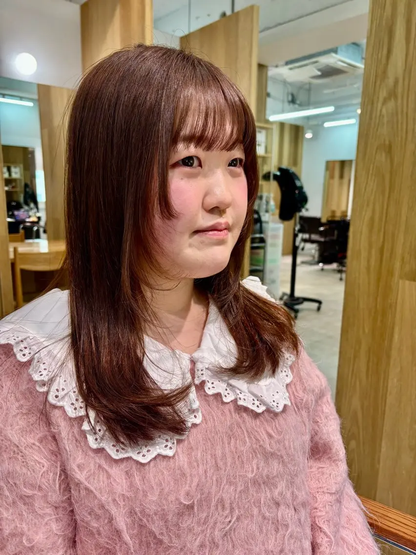 ロング カラー ブラウンカラー ピンクカラー 顔周りカット natsu fujinoのヘアスタイル