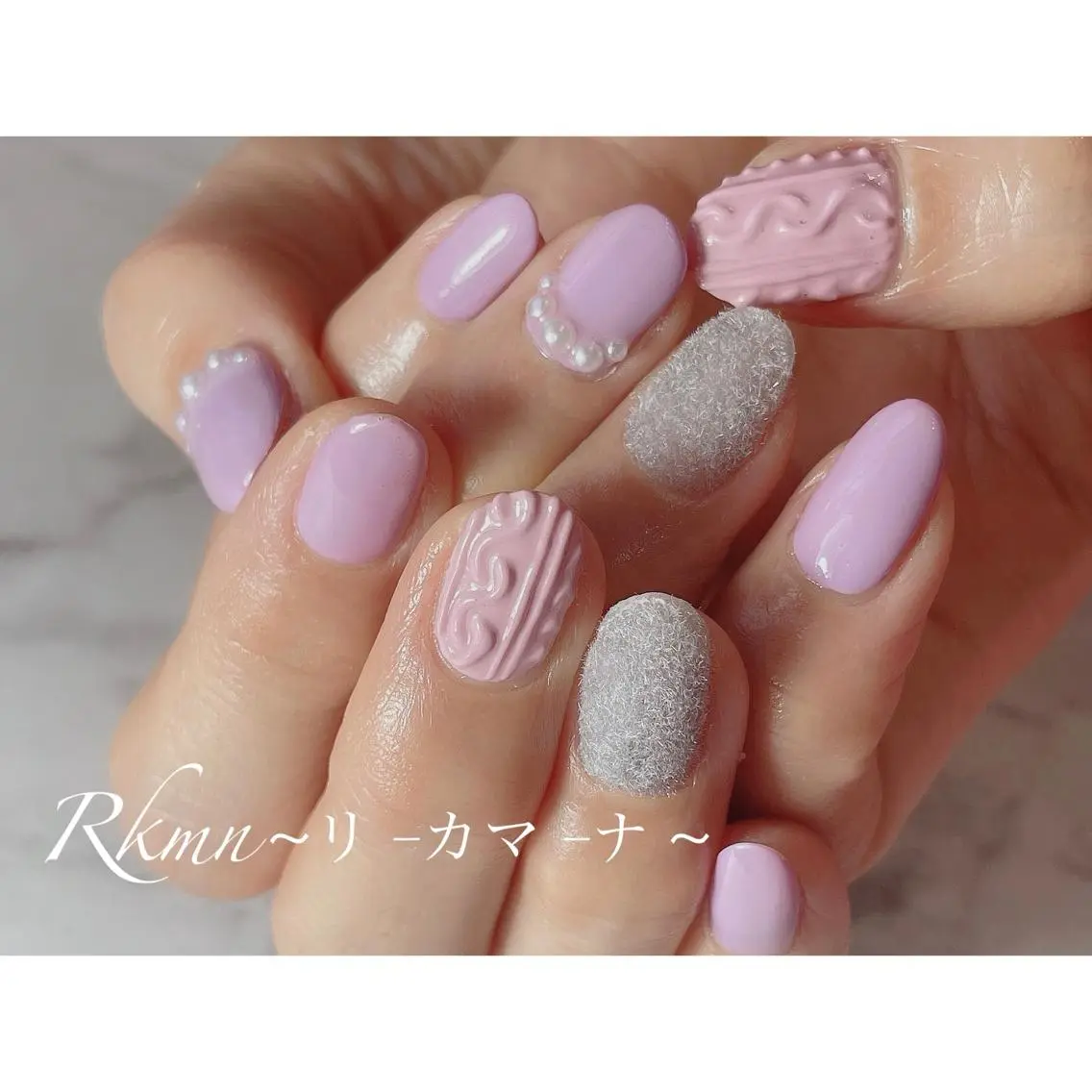 ネイル アートネイル ピンク パープル 春ネイル ハンドネイル フットネイル ハンドケア Rkmn ~リ-カマ-ナ~のネイルデザイン