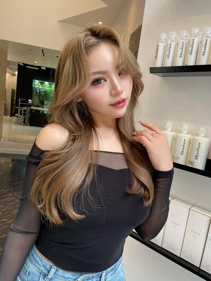 ロング カット ヘアカラー 韓国✖️網紅🖤 パーマYURIYAのヘアスタイル