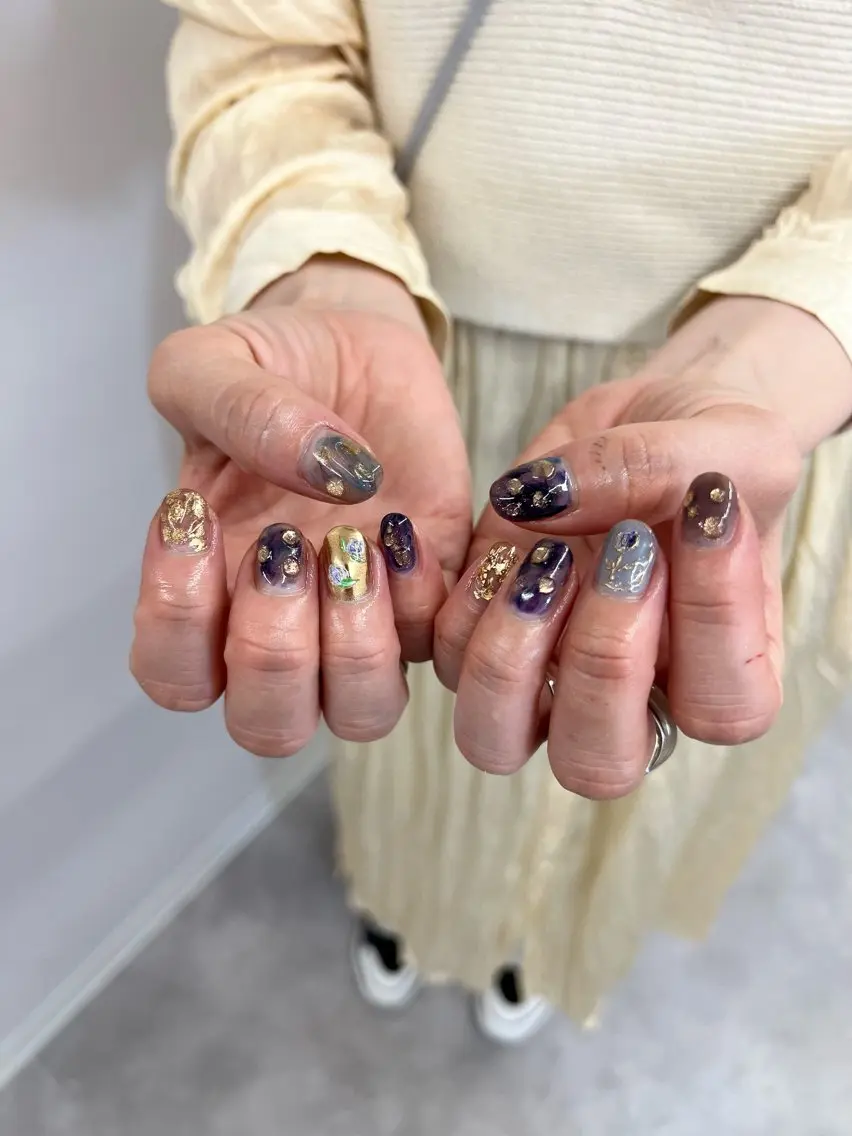 ネイル ブルー ジェルネイル 韓国ネイル パラジェル シンプルネイル Bana_ Nailのネイルデザイン
