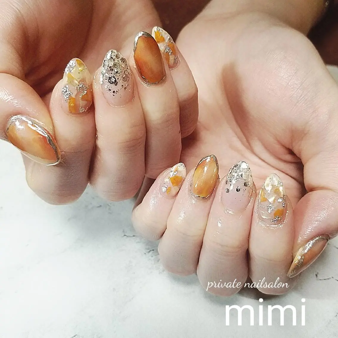 ネイル オレンジ 博多ネイル ｍｉｍｉのネイルデザイン