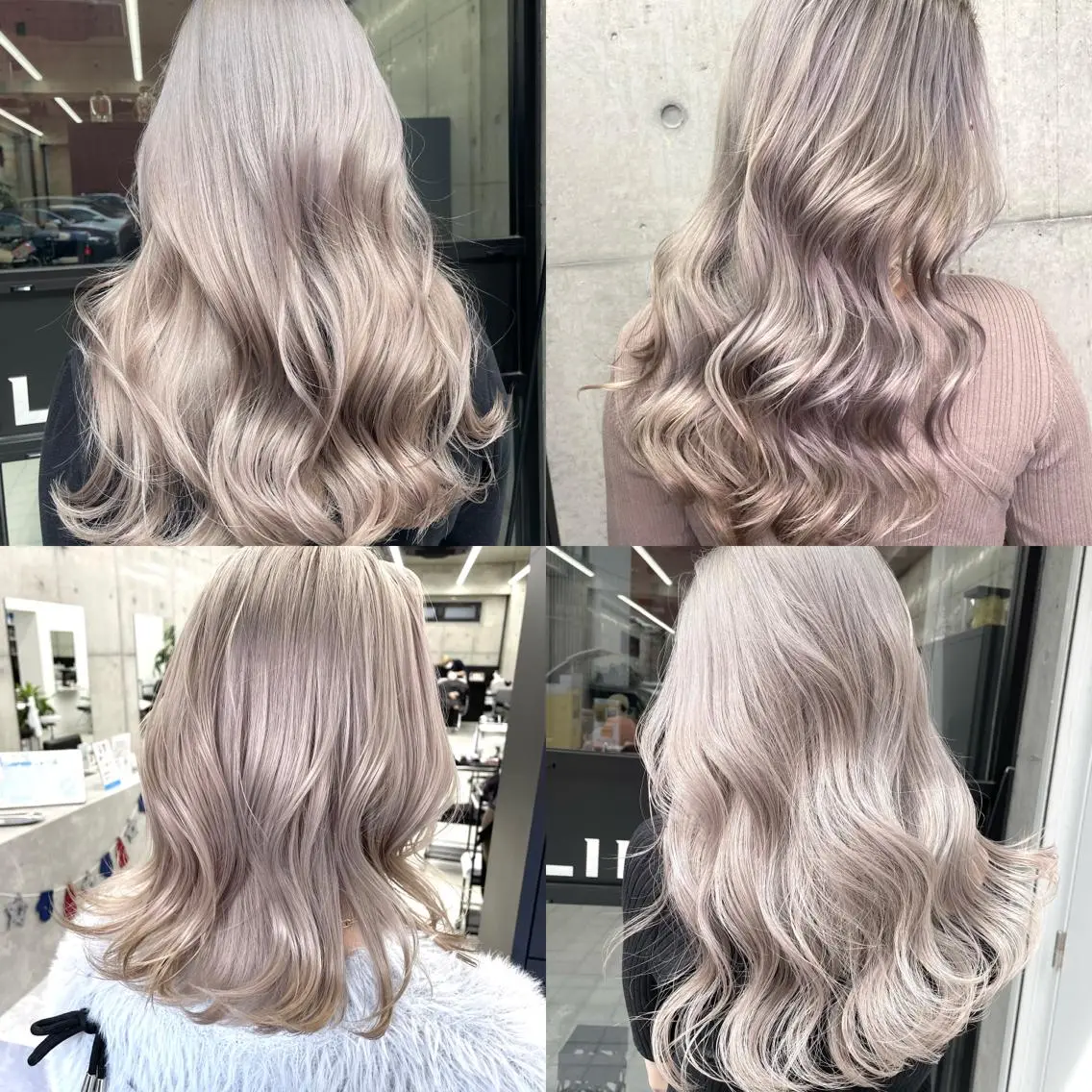 ロング アッシュ アッシュグレー アッシュグレージュ ボブ ハイライト 岡留 愛美のヘアスタイル