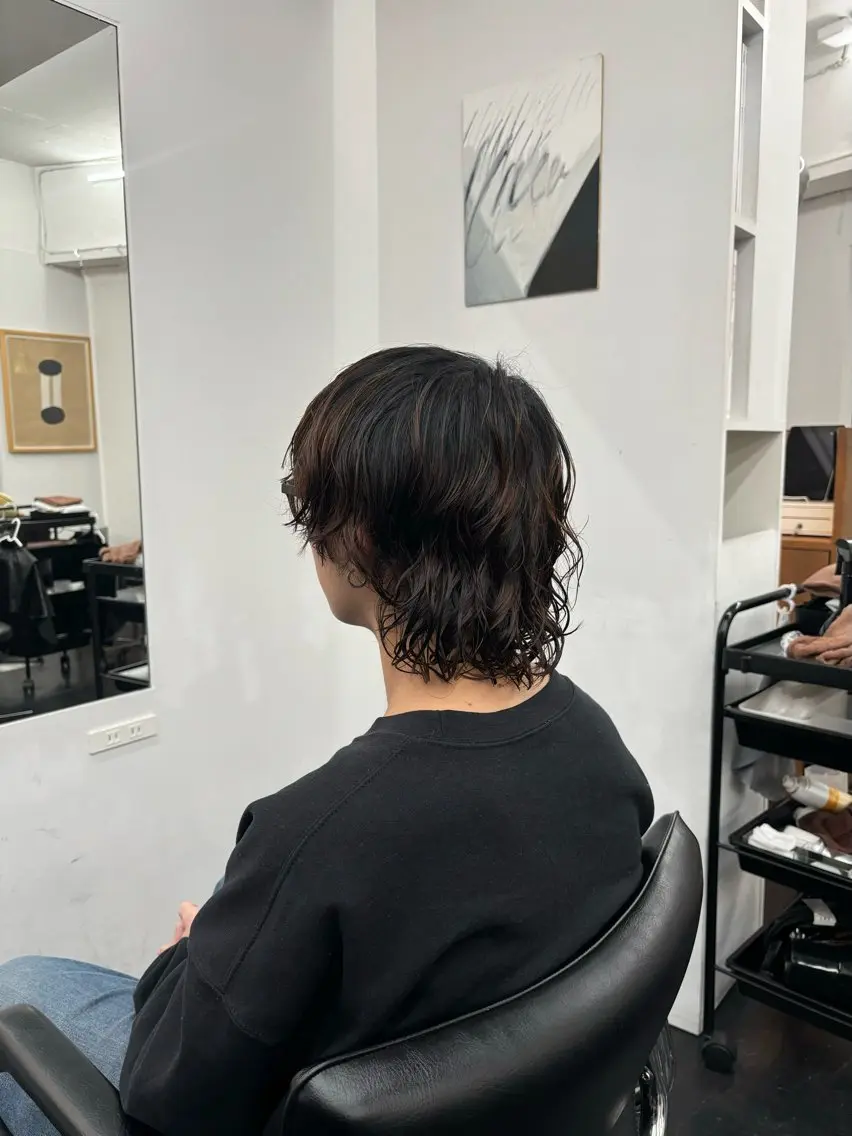 ロング パーマ メンズ メンズパーマ ニュアンスパーマ カット パーマ 【ヤマザキアヤメ】 艶カラー/縮毛矯正のヘアスタイル