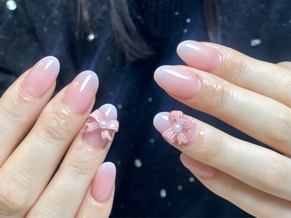 ネイル リボン ハンドネイル Venus nail チップ長さだし専門店のネイルデザイン