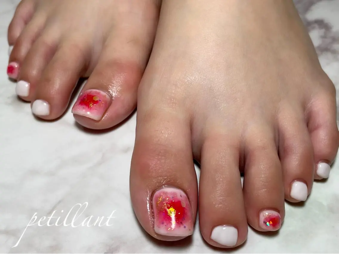 ネイル ワンカラーネイル ホワイト フットネイル nail salon petillantのネイルデザイン