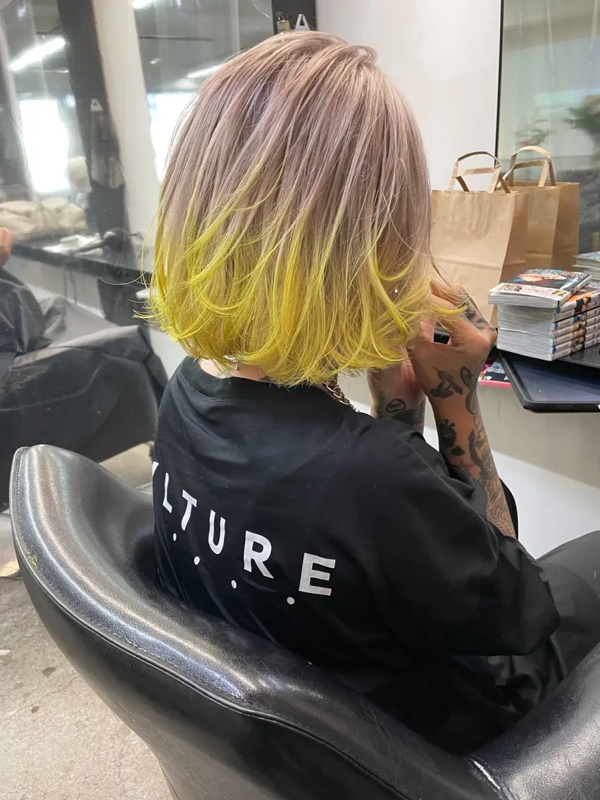 ミディアム カラー ブリーチ ブラウンカラー ピンクカラー イエローカラー muscali♡ 原宿.表参道のヘアスタイル