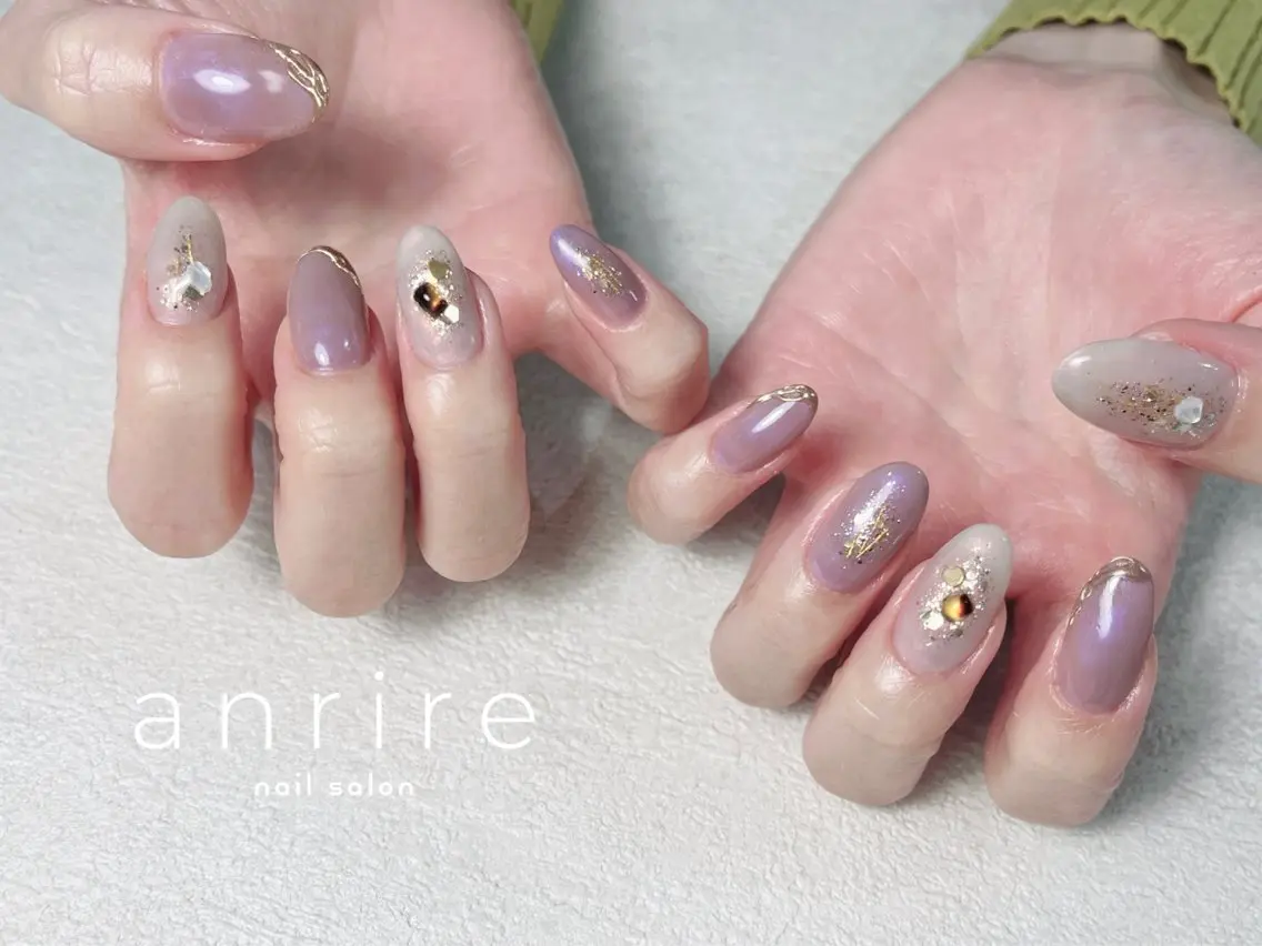 ネイル ジェルネイル キラキラネイル ラメ(グリッター) ミラーネイル パラジェル ハンドネイル nailsalon anrireのネイルデザイン