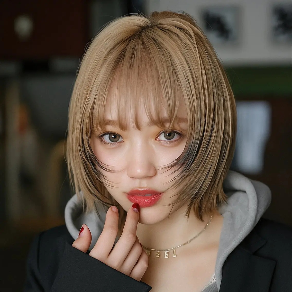 ショート カラー 顔まわりレイヤー レイヤーカット ボブ、縮毛矯正👑 心斎橋/高城涼也のヘアスタイル