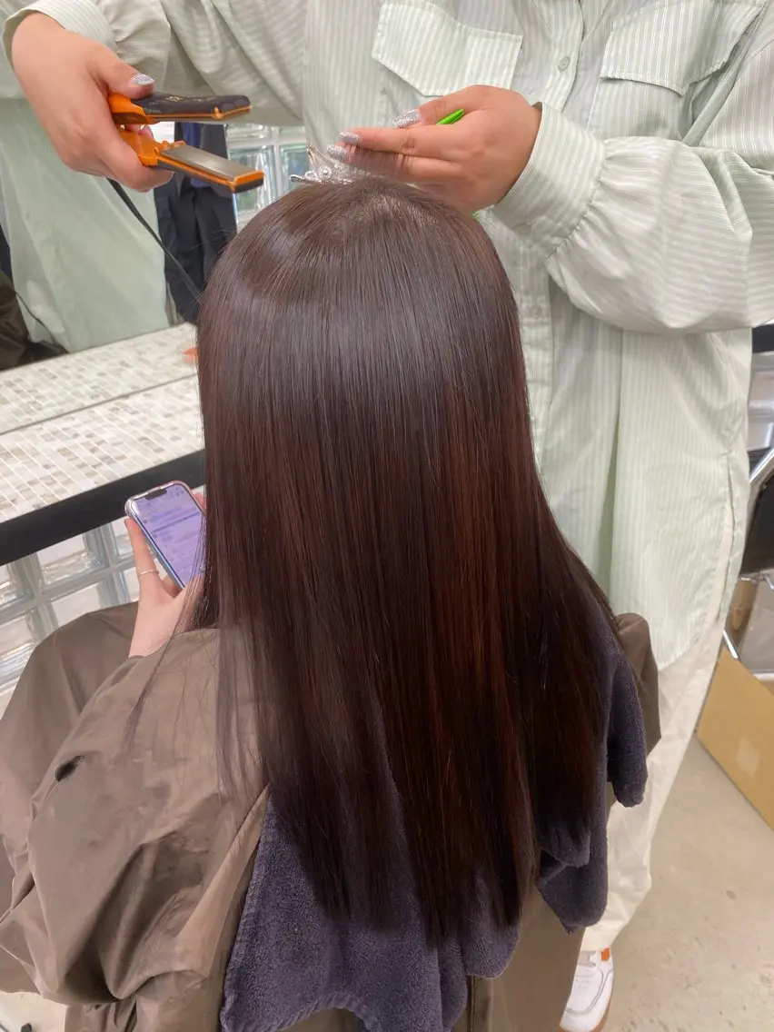 ロング 酸性ストレート 縮毛矯正 艶カラー／ストレート かとうゆうき🍯のヘアスタイル