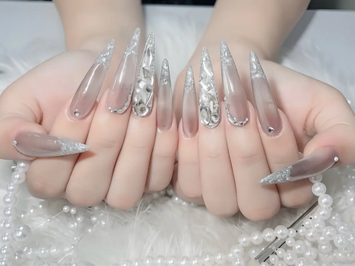 ネイル ブルー ジェルネイル ガーリー グラデーション グリーン ハンドネイル Rin Nail 新大久保店のネイルデザイン