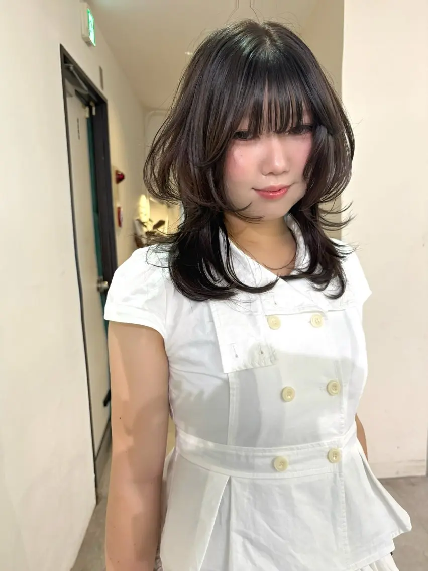 ミディアム カラー くびれヘア カット ヘアカラー mizuki/ピンク ベージュ.レイヤーのヘアスタイル