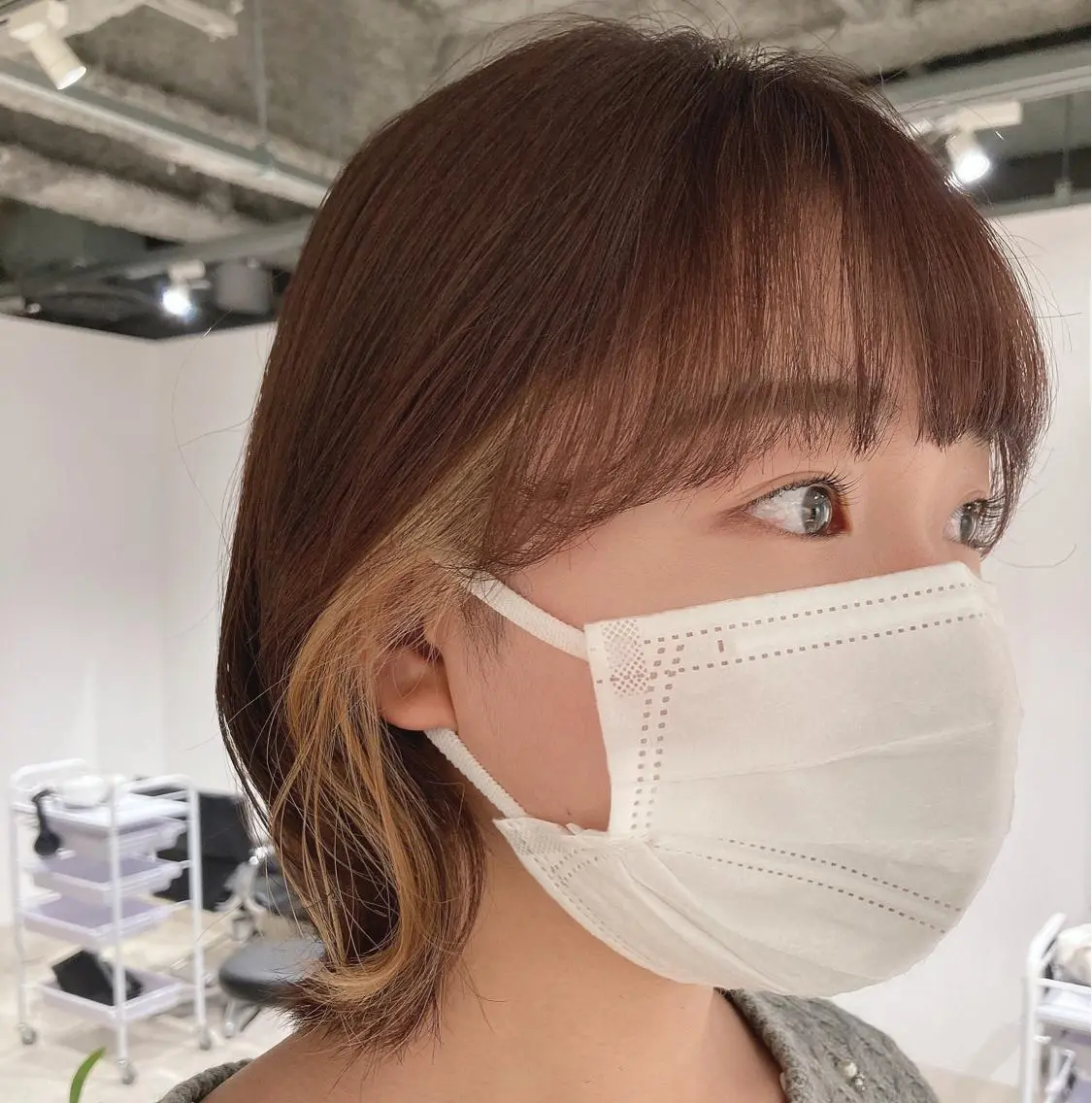 ミディアム カラー ベージュカラー カット ヘアカラー スキバサミを使わない カット🌼唯🌼のヘアスタイル