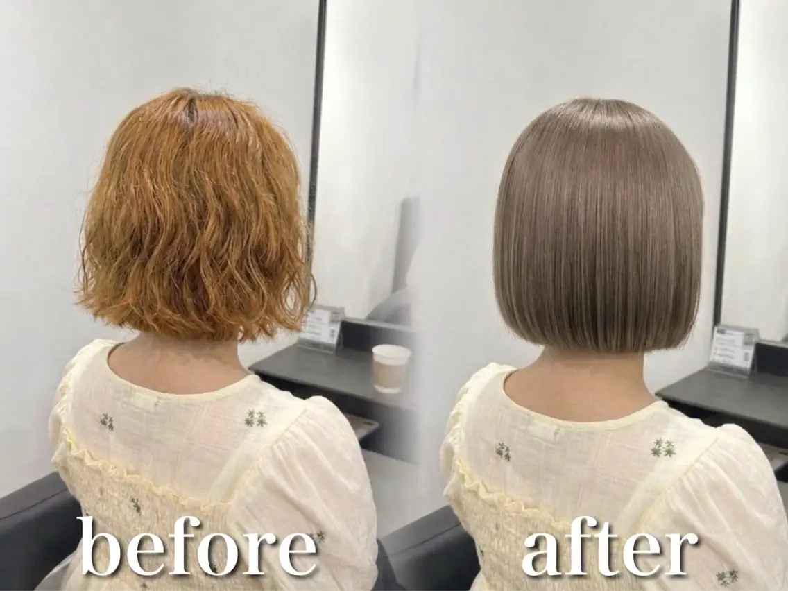 ショート カラー カット ヘアカラー 縮毛矯正 トリートメント ブリーチ縮毛矯正飛我 韓国ヘア🫧のヘアスタイル