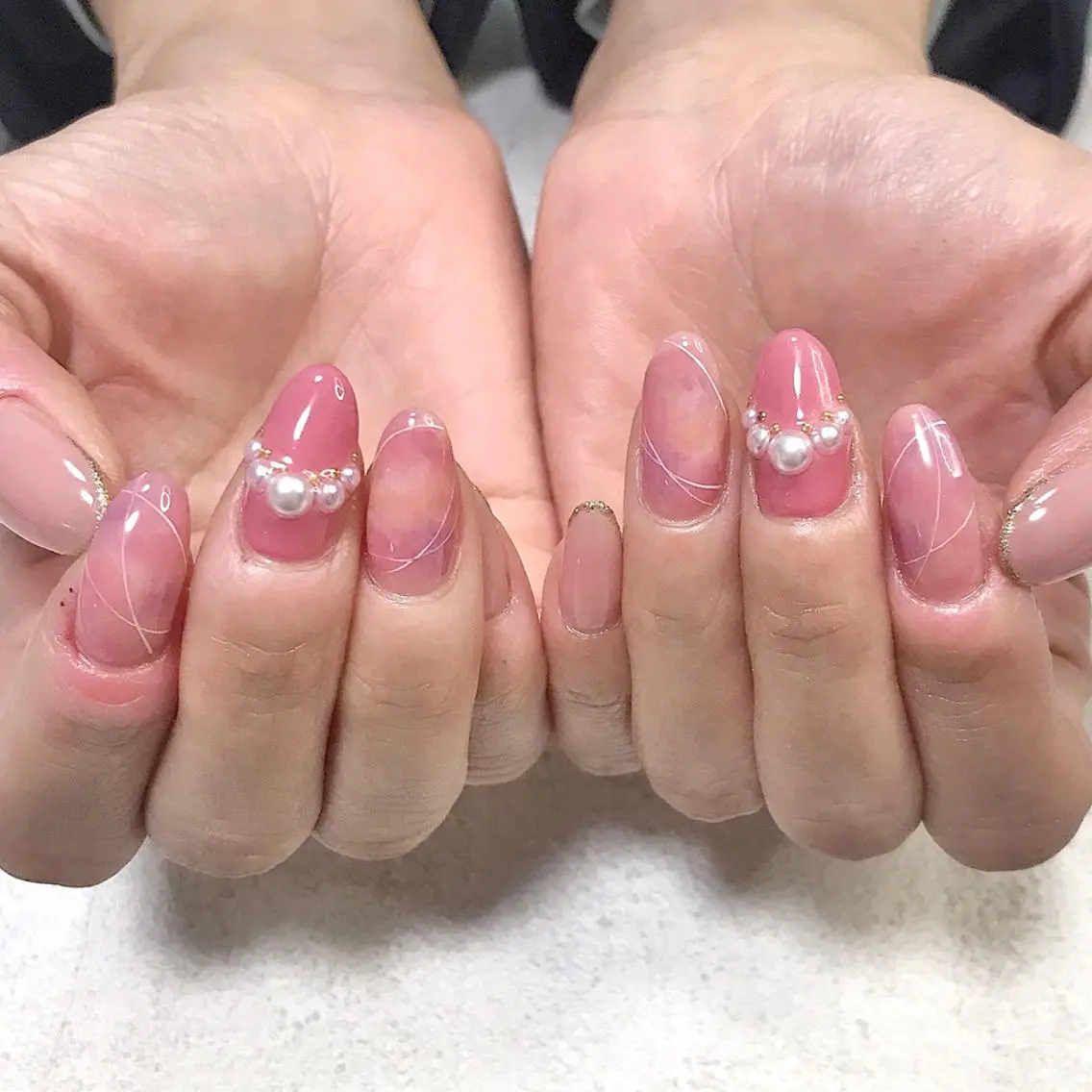 ネイル フレンチネイル ラメ(グリッター) ニュアンスネイル ワンカラーネイル ピンク ステラ marikominoのネイルデザイン
