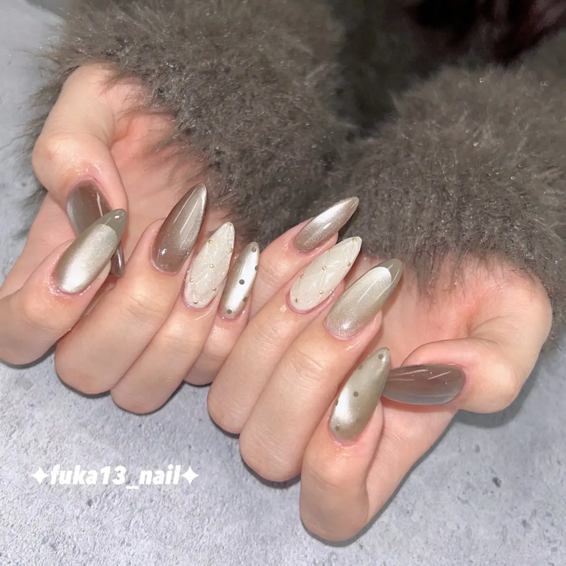 ネイル ブラウン マグネットネイル スカルプネイル バレンタイン ハンドネイル Nail♡Fuka. /6月予約受付中のネイルデザイン