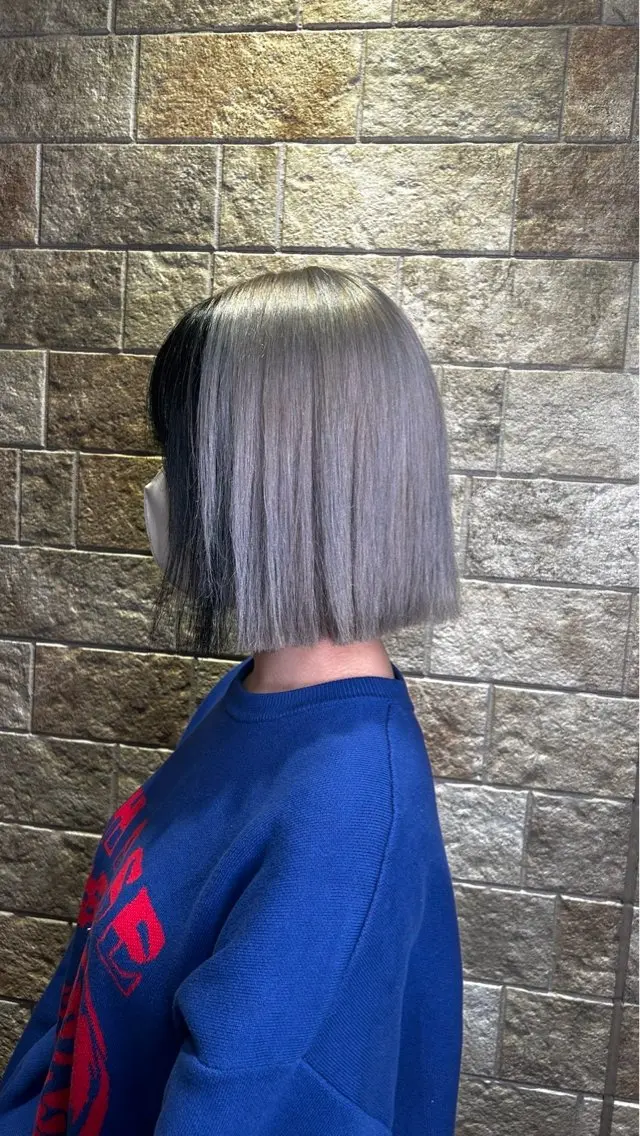 ショート カラー ミストバング 黒髪 フェイスフレーミング シルバー SEA BELLE YASUのヘアスタイル